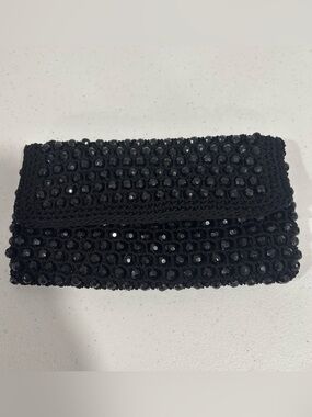 Vintage Made in Italy Black Beaded Crochet Clutch with Sparkle Detail
